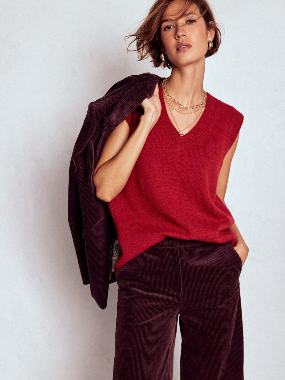 Boden Red V-Neck Sleeveless Knit Vest
